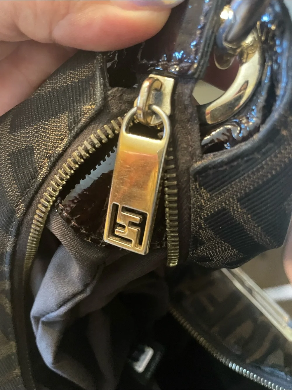 Fendi Mia Monogram Canvas Hobo with Chain Strap and Silver Plaque